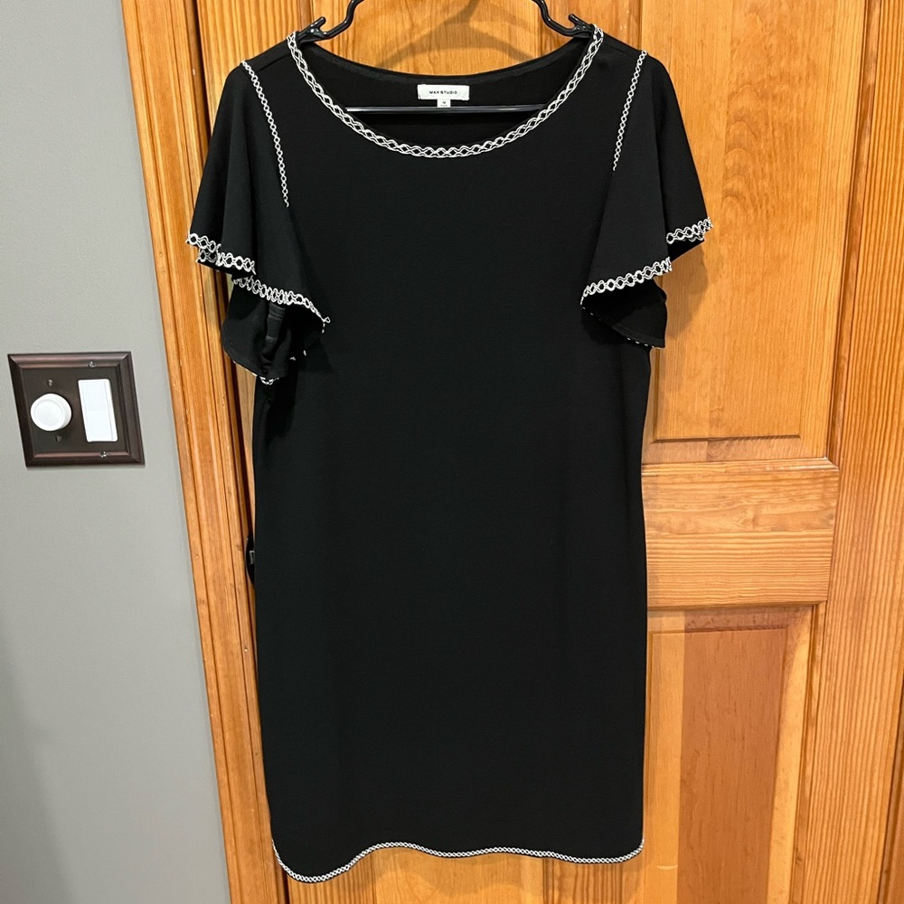 Black Max Studio dress with white knit trim- size M
